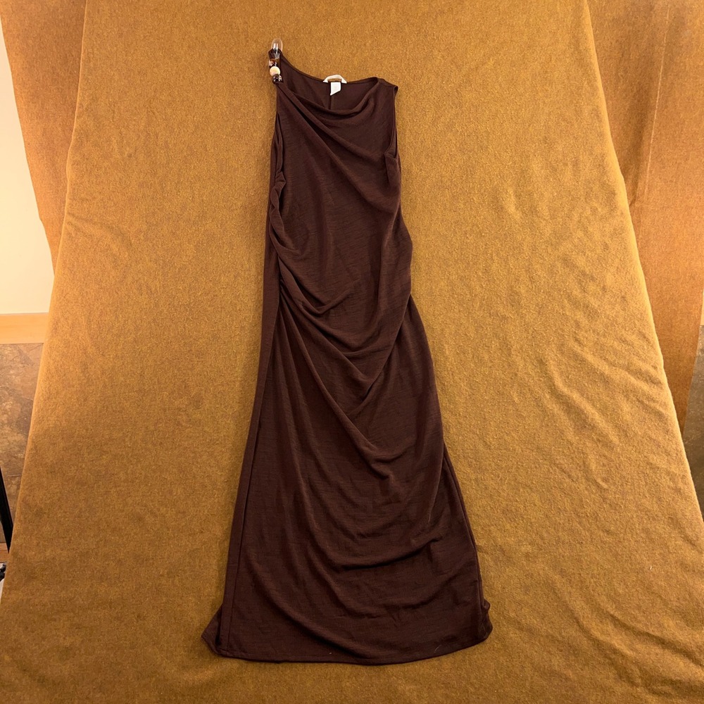H&M Mama Womens Small Brown Beaded Cowl Neck Ruched Maternity Maxi Dress New
